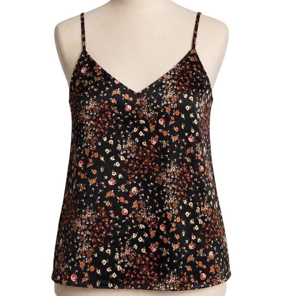 Forever 21 Womens‎ Black Floral Satin V-Neck Camisole Cami Top Size Medium
